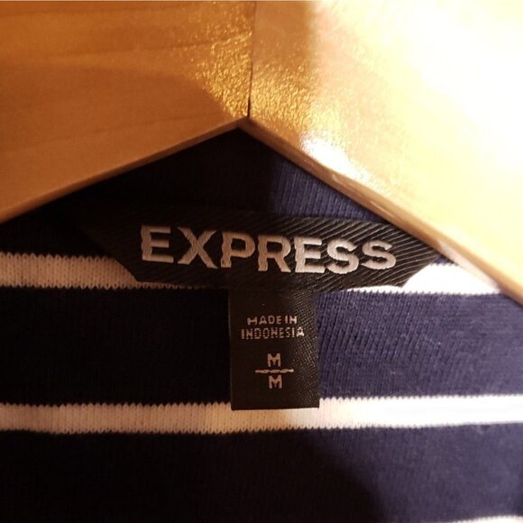 Express Womens Navy Blue White Stripe Knit Blazer Medium - Picture 4 of 5